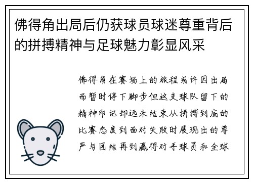 佛得角出局后仍获球员球迷尊重背后的拼搏精神与足球魅力彰显风采 佛得角出局后仍获球员球迷尊重背后的拼搏精神与足球魅力彰显风采